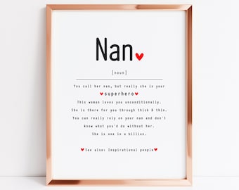 Nan definition art print, sentimental Nan gift, Nan gift for any occasion, Nan birthday gift, Nan keepsake, Nan appreciation