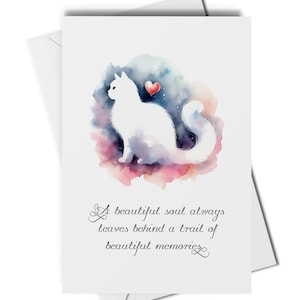 Tarjeta de condolencias o impresión artística de gato blanco, pérdida de un gato blanco, regalo de recuerdo de gato blanco, pérdida de mascota, pérdida de gato, tarjeta de duelo de gato blanco