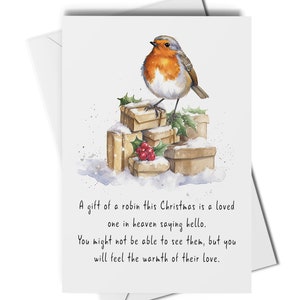 Tarjeta de Navidad de Robin, tarjeta de recuerdo de Navidad, tarjeta conmemorativa de Navidad, tarjeta de Navidad pensando en ti, tarjeta en memoria de Navidad