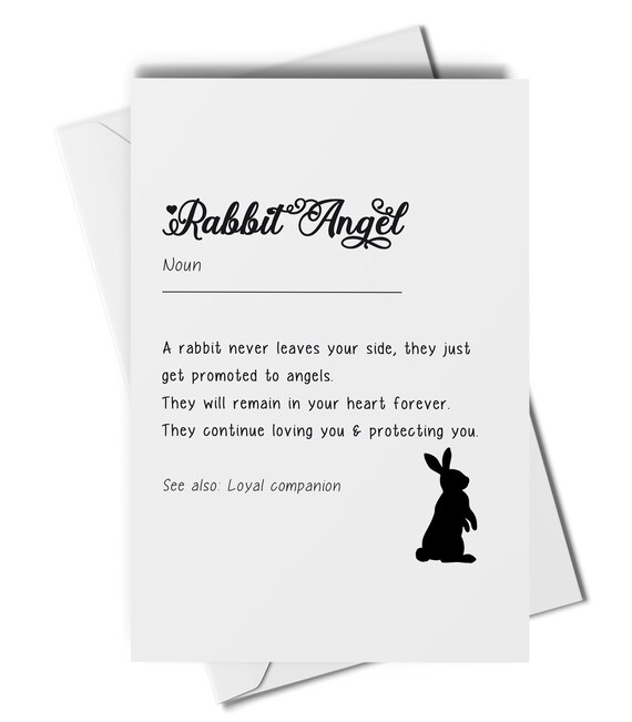 Rabbit angel definition card, rabbit loss, with sympathy rabbit card, pet loss, rabbit bereavement card, pet memorial card, thinking of you