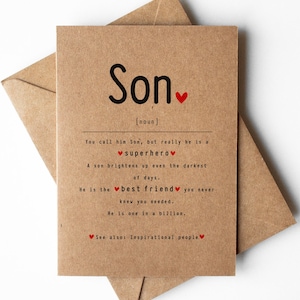 Carte de définition de fils, carte de fils pour toutes les occasions, carte d'anniversaire de fils aimant, carte de fils sentimental, carte de mère à fils, carte de père à fils