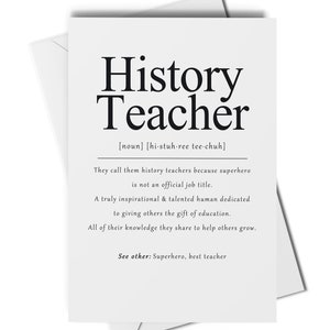 Carte de définition de professeur d'histoire ou impression artistique, cadeau pour professeur d'histoire, carte pour professeur d'histoire, cadeau de remerciement pour professeur d'histoire, école