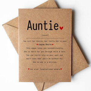 Carte de définition de tante, carte de tante pour toutes les occasions, carte d'anniversaire de tante aimante, carte de tante sentimentale, appréciation de tante, souvenir de tante
