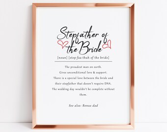 Impresión artística de definición de padrastro de la novia, regalo de padrastro de la novia, regalos de boda, regalos para padres en la boda, gracias padrastro