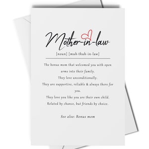 Carte définition belle-mère, carte maman bonus, carte d'anniversaire belle-mère, carte de Noël belle-mère, merci belle-mère, cadeau