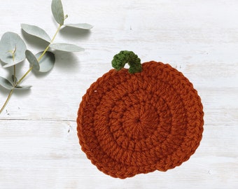 Handmade crochet pumpkin coaster available in 2 different shades of orange, Halloween gift, fall decor, autumn decor, pumpkin gift