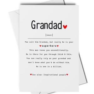 Grandad definition card, Grandad card for any occasion, loving Grandad birthday card, Sentimental Grandad card, Grandad appreciation