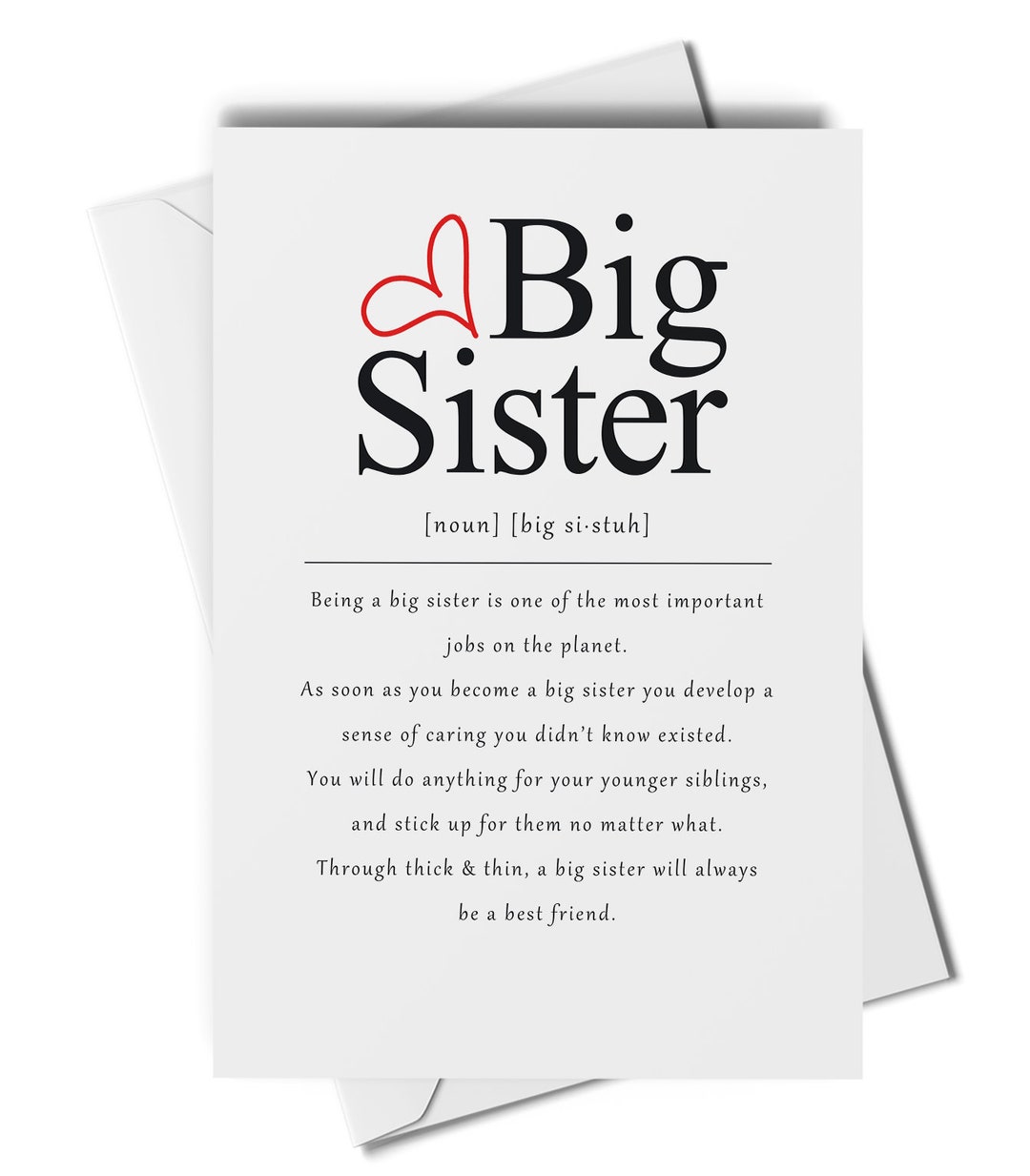 Big Sister Definition Card, Card for Big Sister, Big Sister to Be Card, Sister Card, Best Big
