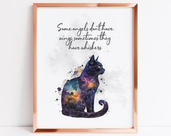 Cat angel art print, some angels don't have wings sometimes they have whiskers, cat with sympathy gift, cat remembrance print, cat memorial