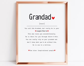 Grandad definition art print, sentimental Grandad gift, Grandad gift for any occasion, Grandad birthday gift, Grandad appreciation