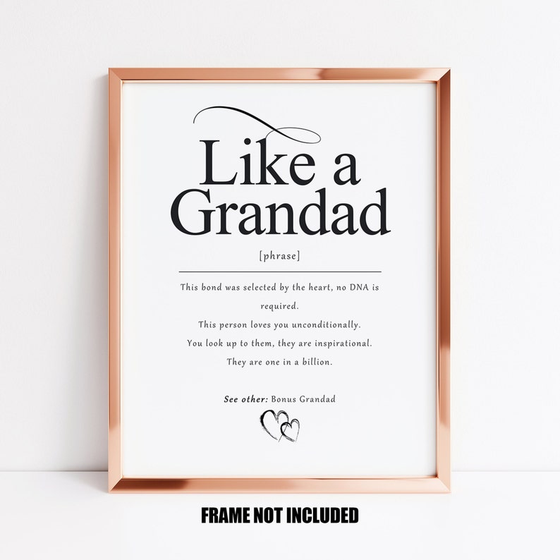 Like a grandad definition art print, gift for unbiological grandad, bonus grandad gift, stepgrandad gift, like a grandad home decor image 1