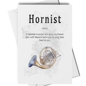 Carte de voeux de définition de corniste, carte pour joueur de cor français, carte souvenir pour joueur de cor français, carte pour musicien, carte de fanfare