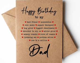 Tarjeta de cumpleaños para papá, tarjeta de cumpleaños para el padre, tarjeta de cumpleaños para el mejor papá, tarjeta para papá uno en un millón, tarjeta de hija, tarjeta de hijo, papá amoroso