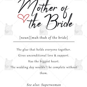 Mother of the bride definition card, mother of the bride gift, mom of the bride card, thank you mother of the bride card, wedding card image 3