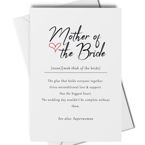 Mother of the bride definition card, mother of the bride gift, mom of the bride card, thank you mother of the bride card, wedding card image 1