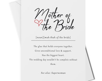 Mother of the bride definition card, mother of the bride gift, mom of the bride card, thank you mother of the bride card, wedding card