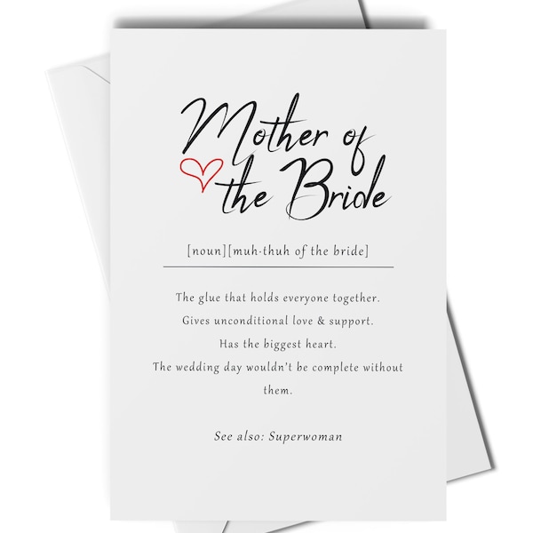 Mother of the bride definition card, mother of the bride gift, mom of the bride card, thank you mother of the bride card, wedding card