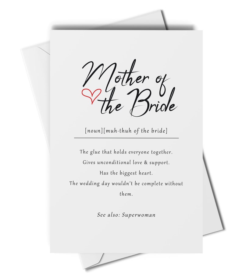 Mother of the bride definition card, mother of the bride gift, mom of the bride card, thank you mother of the bride card, wedding card image 1