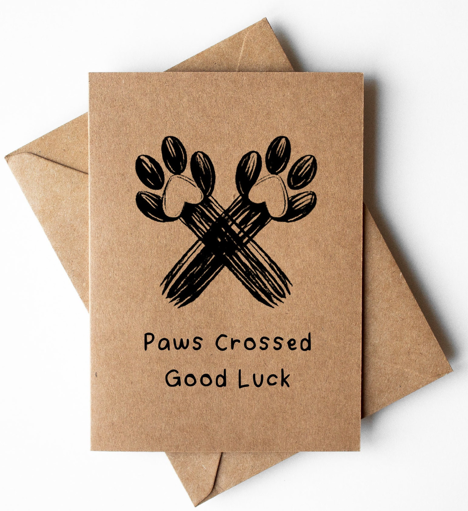 Paws Crossed Good Luck Card, Cute Good Luck Card, Kraft Good Luck