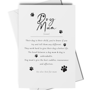 Tarjeta de definición de mamá perro, tarjeta del perro, tarjeta del día de las madres del perro a mamá, tarjeta de cumpleaños del perro a mamá, mejor tarjeta de mamá perro