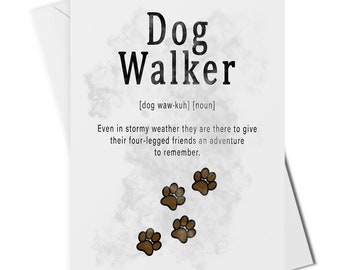 Dog walker definition art print or greetings card, thank you dog walker, christmas gift for dog walker, gift from the dog to dog walker