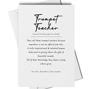 Tarjeta de definición de profesor de trompeta, tarjeta de agradecimiento para profesor de trompeta, tarjeta de tutor de trompeta, tarjeta de definición de profesor de música, regalo para baterista