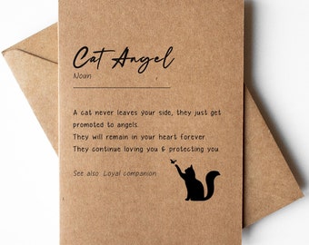 Cat angel definition card, cat loss, with sympathy cat card, pet loss card, cat bereavement card, pet memorial card, cat memorial card