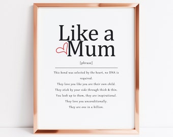 Like a mum definition art print, you're like a mum to me gift, stepmum gift, bonus mum gift, mother figure gift, mother in law gift, stepmom