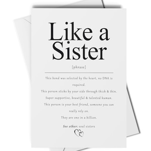 Tarjeta o impresión artística con la definición de "Me gusta una hermana", regalo para la mejor amiga, regalo para la mejor amiga, tarjeta de "Hermana del alma", regalo de hermana no biológica, hermanastra