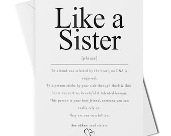 Like a sister definition card or art print, gift for best friend, gift for bestie, soul sister card, unbiological sister gift, step sister