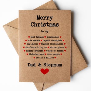 Tarjeta de Navidad para papá y madrastra, tarjeta de Navidad para hijastra, tarjeta de Navidad para hijastro, tarjeta de Navidad para padrastros, tarjeta extra para mamá