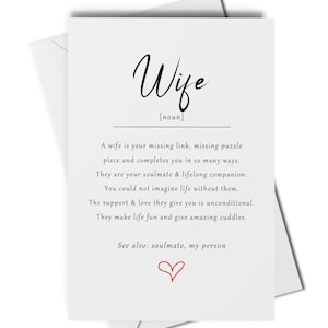 Carte de définition d'épouse, carte d'anniversaire pour femme, carte de Saint-Valentin pour femme, carte d'anniversaire pour femme, carte de meilleure femme, carte de remerciement pour femme