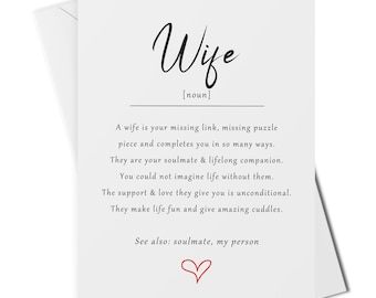 Wife definition card, anniversary card for wife, valentines card for wife, birthday card for wife, best wife card, wife appreciation card