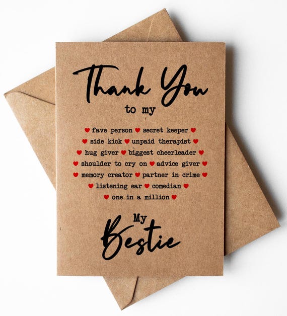 Thank You Bestie Card, Thank You Bff Card, Thank You Best Friend