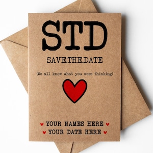 Cartes de réservation drôles personnalisées, cartes STD, carte STD drôle, cartes de réservation de blague, carte de faire-part de date de mariage, faire-part de mariage