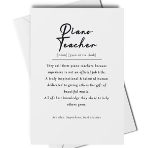 Tarjeta de definición de profesor de piano, tarjeta de agradecimiento para profesor de piano, regalo para profesor de piano, tarjeta para profesor de música, el mejor regalo para profesor