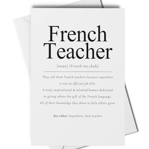 Carte de définition de professeur de français ou impression d'art, cadeau pour professeur de français, professeur de français de remerciement, cadeau de fin d'année, cadeaux de professeur