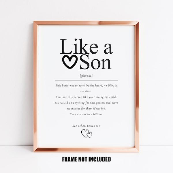 Like a son definition art print, gift for bonus son, gift for stepson, son in law wedding gift, adopted son gift, future son, work son