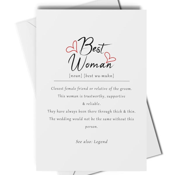 Best woman definition card, best woman gift, wedding favours, thank you best woman card, best woman present, thank you wedding gift