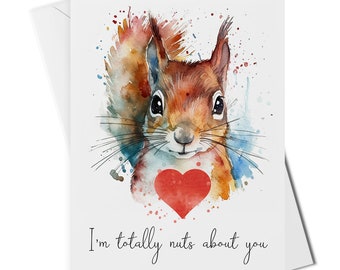 I'm totally nuts about you card, squirrel card, valentines day card, anniversary card for partner, boyfriend/girlfriend card, cute card