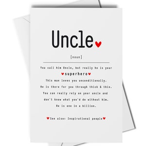 Carte de définition d'oncle, carte d'oncle pour toutes les occasions, carte d'anniversaire d'oncle aimant, carte d'oncle sentimental, appréciation d'oncle, souvenir d'oncle