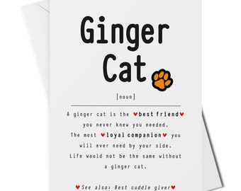 Ginger cat definition card or art print, gift for ginger cat owner, new ginger cat gift, ginger cat keepsake, orange cat gift