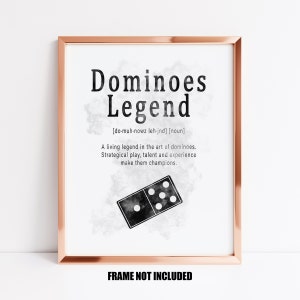 Tarjeta o impresión artística con la definición de la leyenda del dominó, regalo para el jugador de dominó, tarjeta para el jugador de dominó, arte de pared de pub, regalos del equipo de dominó