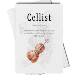 Tarjeta de felicitación con la definición de violonchelista, tarjeta de profesor de violonchelo, tarjeta de estudiante de violonchelo, tarjeta de jugador de violonchelo, tarjeta de recuerdo de violonchelo