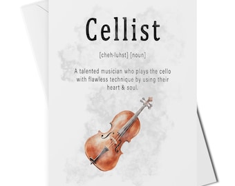 Cellist definition greetings card, cello teacher card, cello student card, cello player card, violoncello player card, cello keepsake