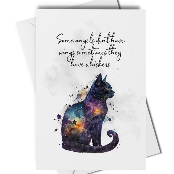 Cat angel card, some angels don't have wings sometimes they have whiskers, cat with sympathy card, cat remembrance card, cat loss card