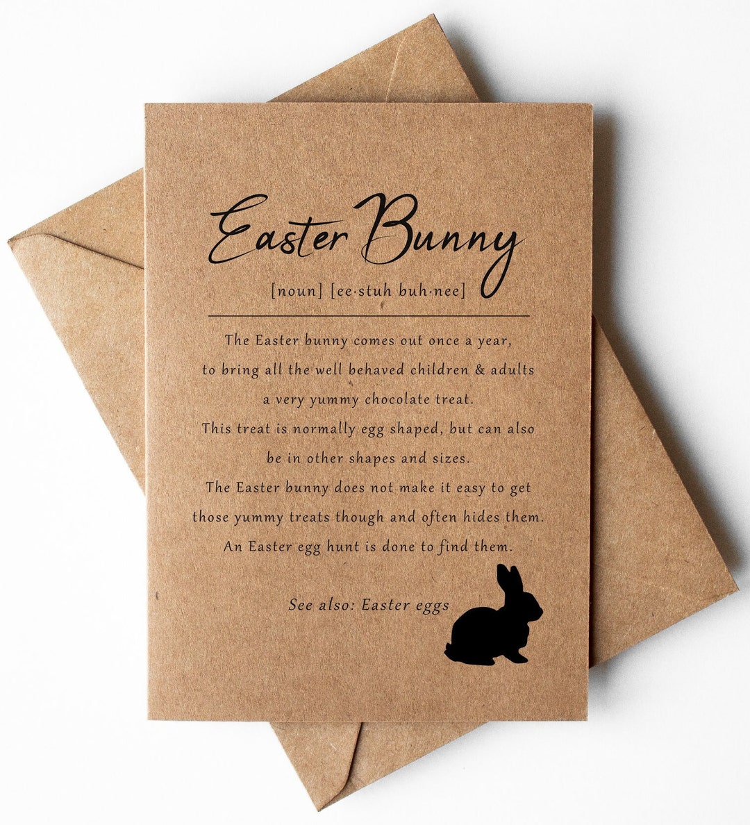 Easter Bunny Definition Card, Easter Card, Easter Egg Hunt Card, Easter