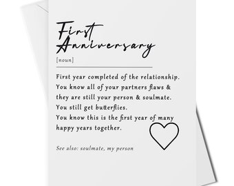 First anniversary definition card, Anniversary card for boyfriend/girlfriend/wife/husband/partner, 1st anniversary gift, one year together