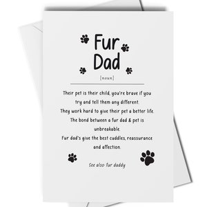 Tarjeta de definición de papá de piel, regalo de papá de piel, tarjeta para papá del perro, tarjeta para papá del gato, tarjeta de papá perro, tarjeta de papá gato, tarjeta de dueños de mascotas