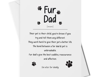 Fur dad definition card, fur dad gift, card for dad from the dog, card for dad from the cat, dog dad card, cat dad card, pet owners card
